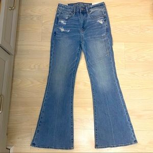 American Eagle high waisted ripped flare jeans size 6 Short